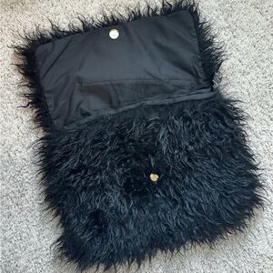 Free People Black Faux Fur evolope bag with magnetic clasp